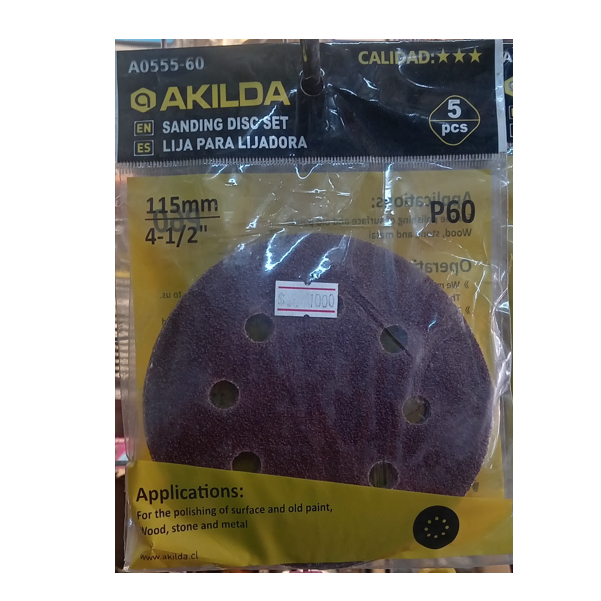 (A0555-60) LIJA PARA LIJADORA GRA# 60 5PCS AKILDA