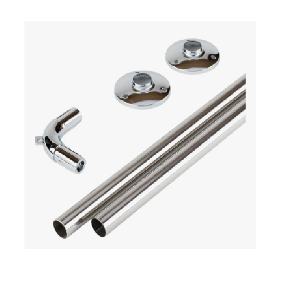 (6024053100) SET BARRA CORTINA BAÑO ANGULAR 3/4 - 19 MM 1.00 X 1.00 MT CROMADO Q.U. C/FLANGE Y CODO