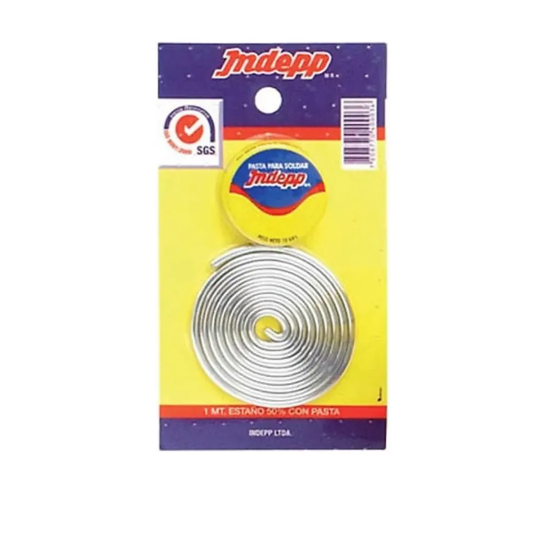 (101-04) SOLDADURA 50% ESTAÑO EN DISPLAY 1 MT.CON PASTA 10 GRS INDEPP