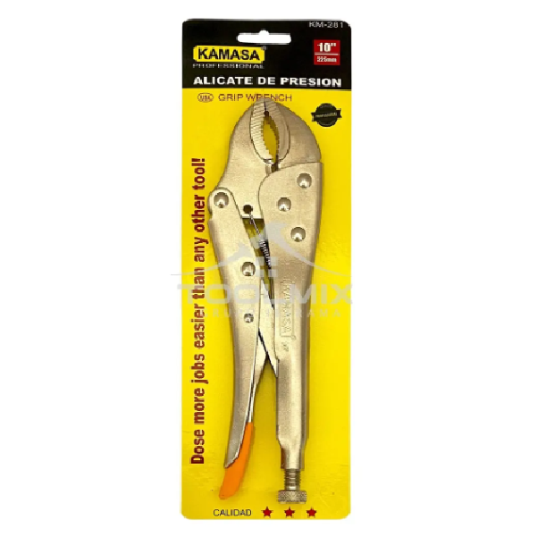 (KM-281) ALICATE CAIMÁN PRESIÓN BOCA CURVA 10'' PROFESIONAL KAMASA