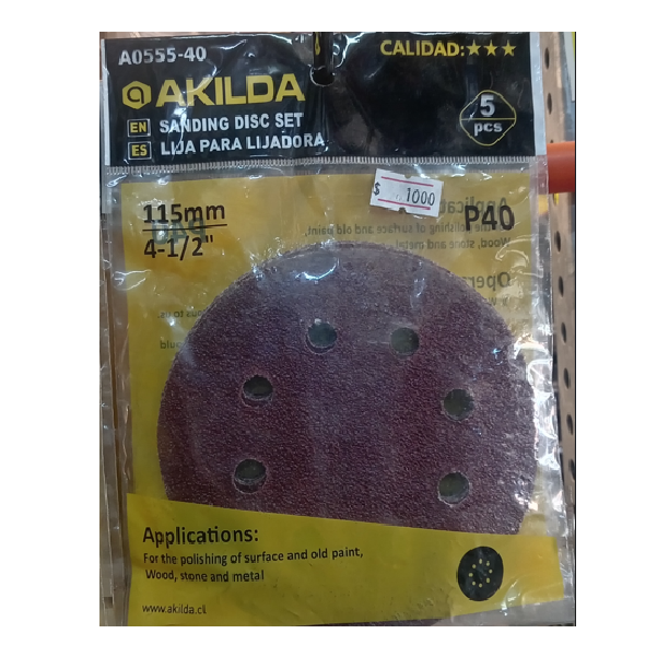 (A0555-40) LIJA PARA LIJADORA GRA# 40 5PCS AKILDA