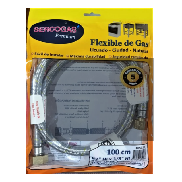 SERCOL GAS FLEXIBLE GAS X1MT HILO IZ. 3/8"X1/2"