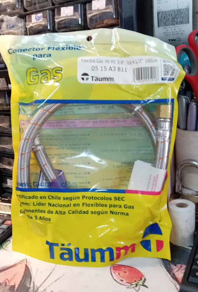FLEXIBLE GAS X1MT HILO IZ. 3/8"X1/2"
