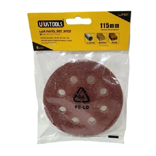 (LJP501) LIJA PARA LIJADORA GRA# 40,60,80,100,120 5PCS UYUSTOOLS