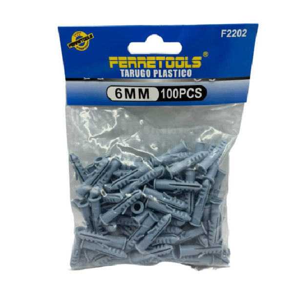(F2202) TARUGO PLASTICO  6MM BOLSA 100PCS FERRETOOLS