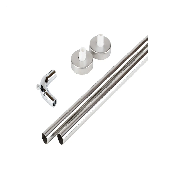 (6024053075) SET BARRA CORTINA BAÑO ANGULAR 3/4 - 19 MM 0.75 X 0.75 MT CROMADO Q.U. C/FLANGE Y CODO