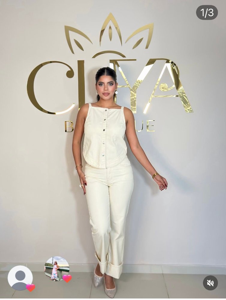 C6634T/C6635P  S CONJUNTO TOP SIN MANGA CUELLO BARCO PANTALON CINTURA ALTA CON DOBALDILLO DOBLADO  EN MAETRIAL DE JEAN