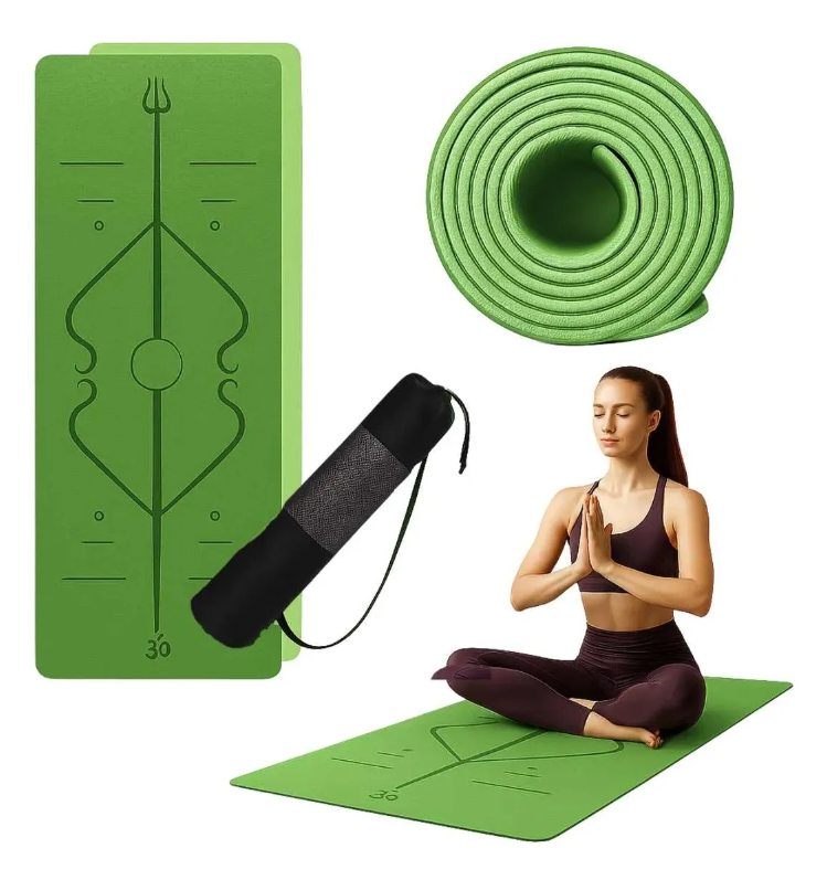 Tapete Antideslizante De Yoga Mat Tpe Con Líneas De Guía Verde