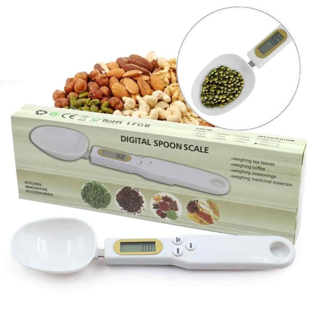 Cuchara Balanza Gramera Peso Digital 500g X 0.1g Lcd Color Blanco