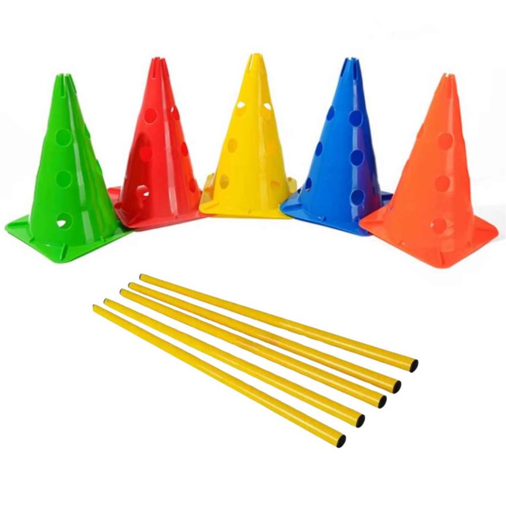 10 Conos Con Orificio 32cm + 5 Bastone Trafico Entrenamiento