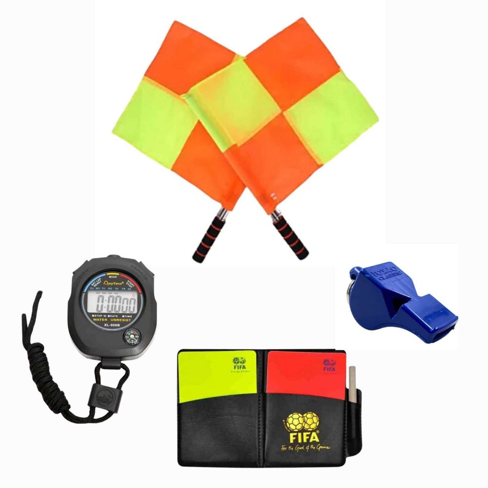 Pack Banderines+ Tarjeta+ Cronometro+ Silbato Futbol Arbitro