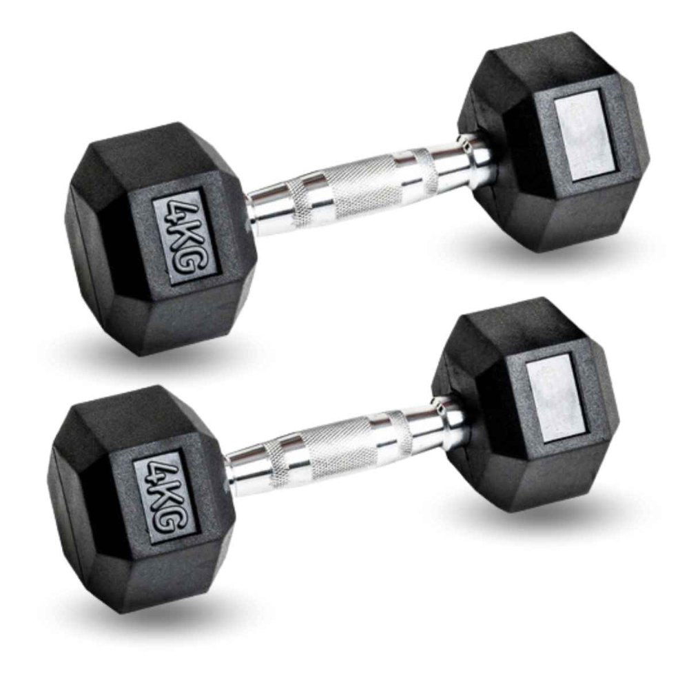 Par Mancuernas Hexagonales Cromada De Caucho 4kg (total 8kg)