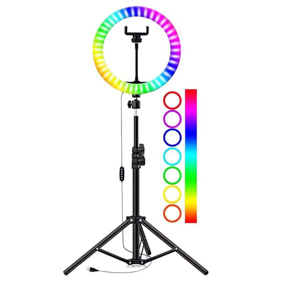 Aro Anillo De Luz 36 Cm Rgb Led Multicolor Trípode
