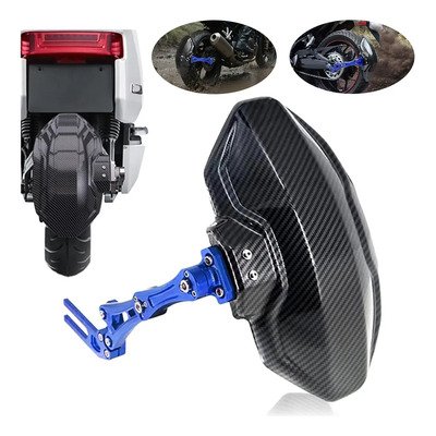 SALPICADERA UNIVERSAL PARA MOTO FIBRA DE CARBONO BRAZO AZUL METALICO