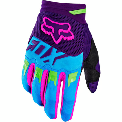 PAR DE GUANTES FOX DIRTAW MORADO CON CELESTE PALMA NEGRA TALLA M
