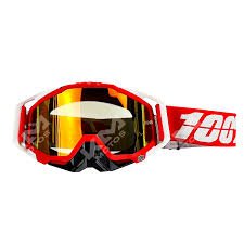 LENTES PARA CASCO MOTOCICLETA ROJO Y BLANCO CON CINTA ELASTICA AJUSTABLE