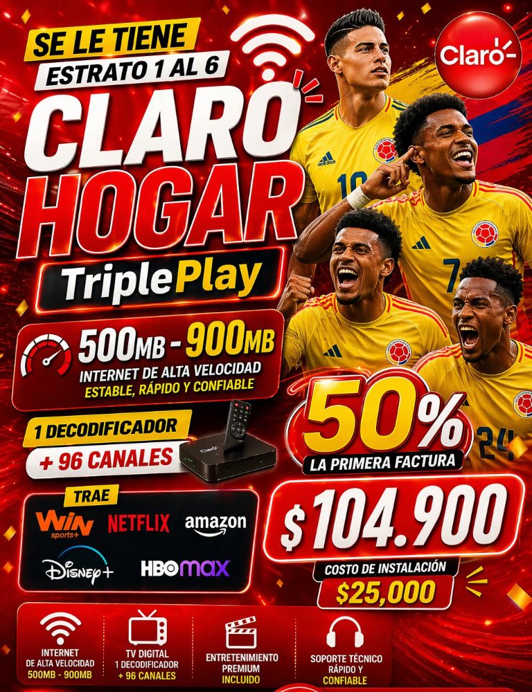 Claro Hogar Triple Play 500 o 900 MB Ilimi + 1Deco