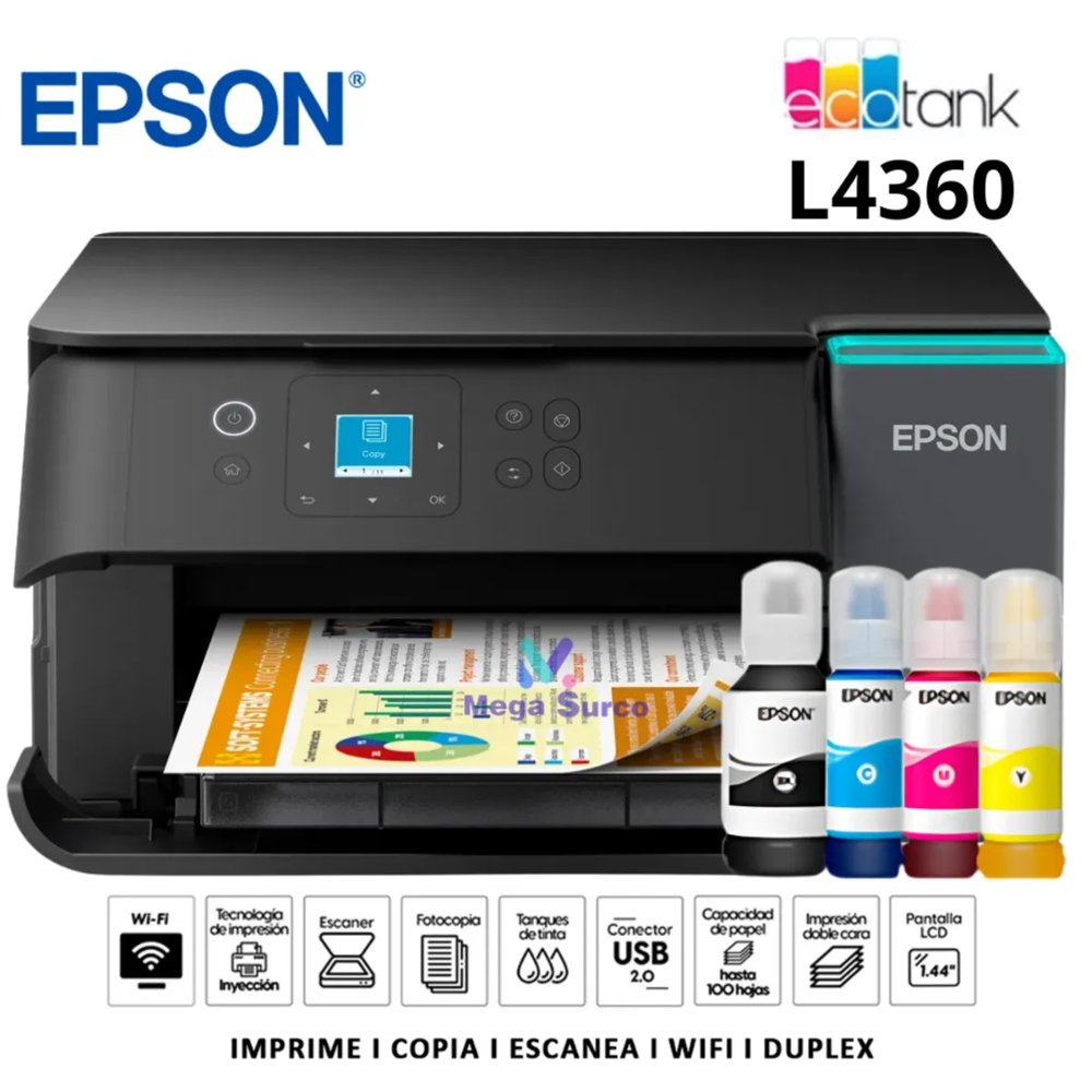 IMPRESORA EPSON Multifunción 3en1 EcoTank L4360 Duplex y Wi-Fi