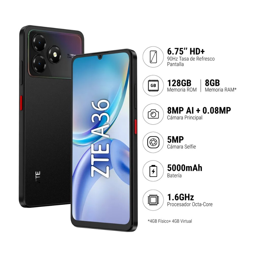 CELULAR ZTE BLADE A36 4GB/128GB (NEGRO)