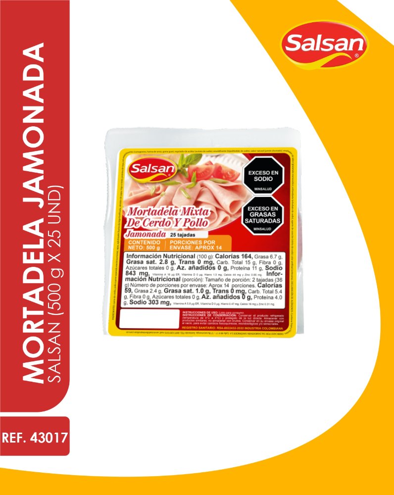 MORTADELA MIXTA DE CERDO Y POLLO SALSAN X 500 G