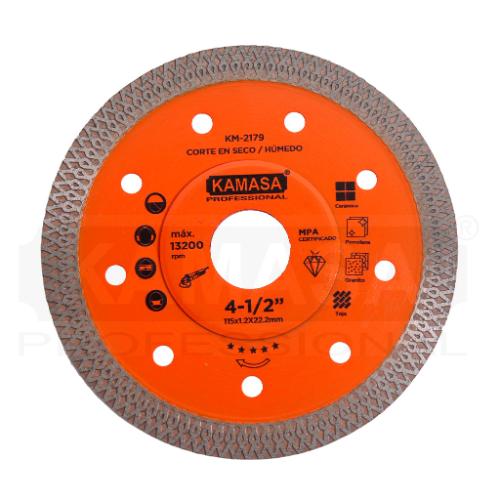 Disco diamantado trenzado 4.5″ corte y desvaste ceramica KAMASA