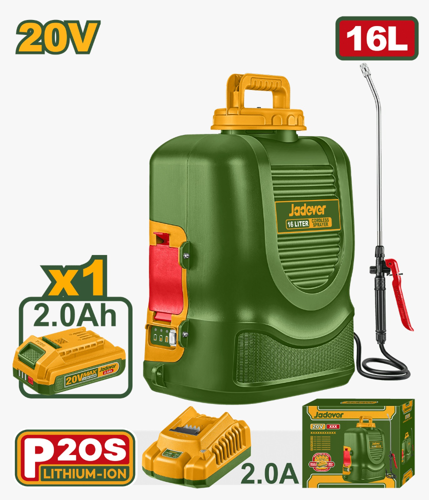 MOCHILA ROCIADORA 20V 16L 5BAR 1.30L/MIN 1X2.0AH JADEVER