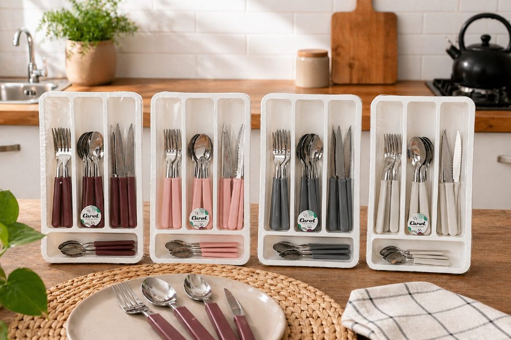 set cubierto + organizador 24 pza