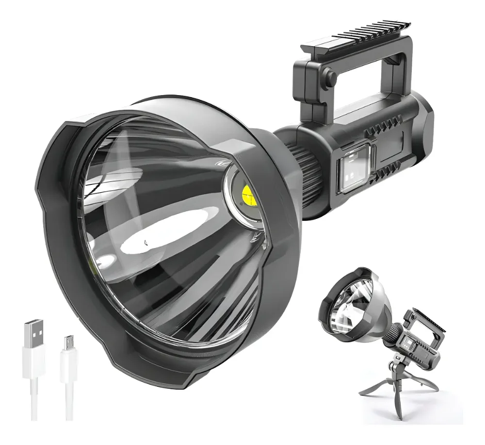 Foco Linterna Led Usb Recargable + Tripode Largo Alcance Color de la linterna Negro Color de la luz Frío