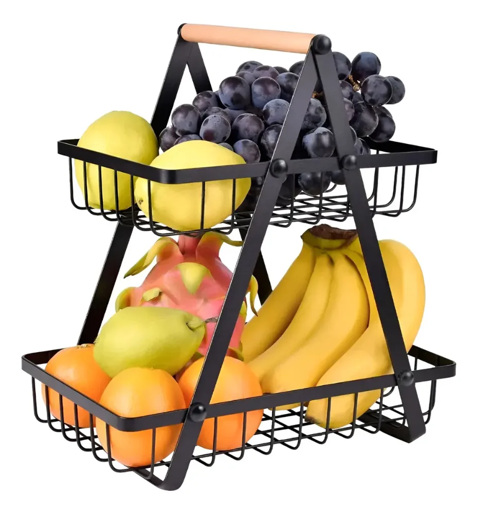 Canasta Organizador De Fruta Y Verduras 2 Niveles Estante Color Negro
