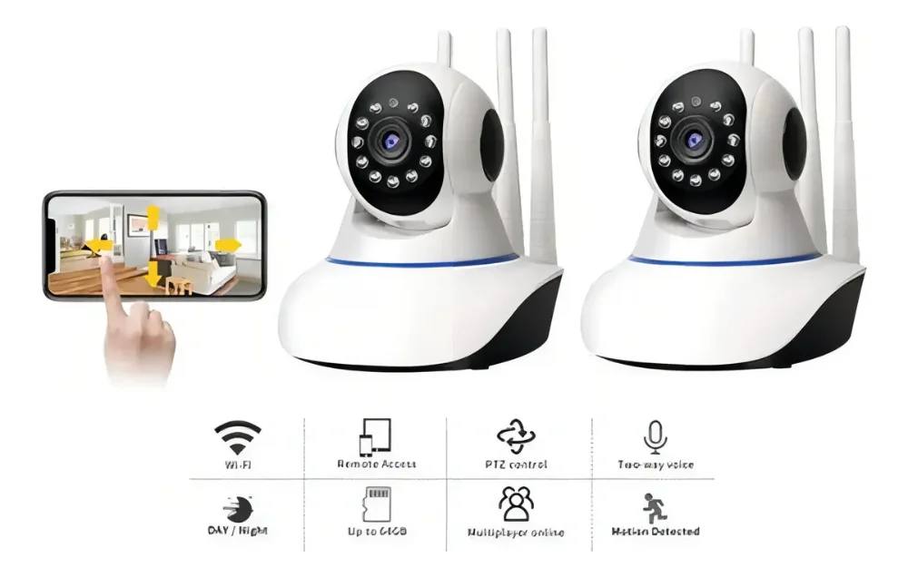 Pack 2 Cámaras IP 360° HD 3MP Wi-Fi Interior Motorizadas con Sensor Movimiento y Audio