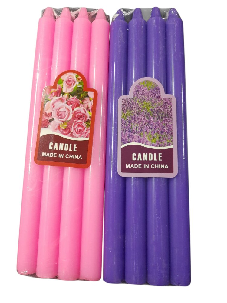 velas largas lisas moradas y rosadas