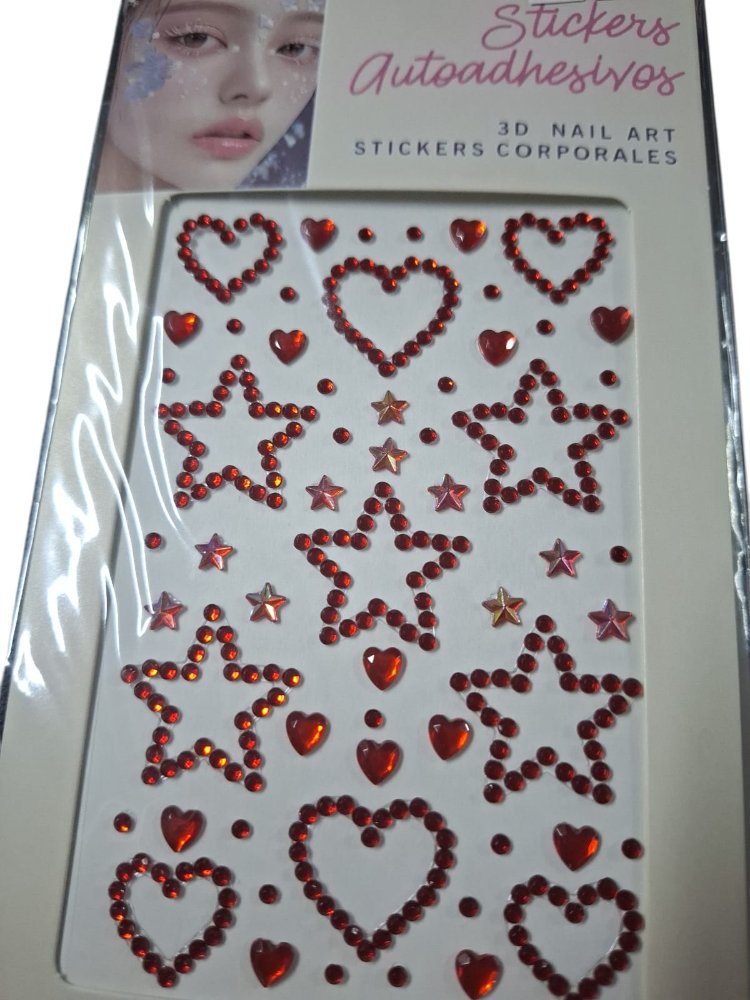 STICKERS PERLAS ESTRELLAS Y CORAZON ROJAS