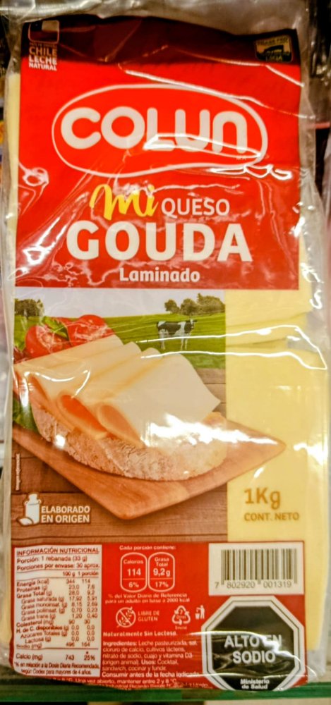 QUESO GAUDA COLUN LAMINADO 1KG X 9