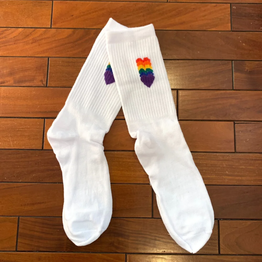MEDIAS 3/4 DOBLE ALGODON CORAZON ARCOIRIS
