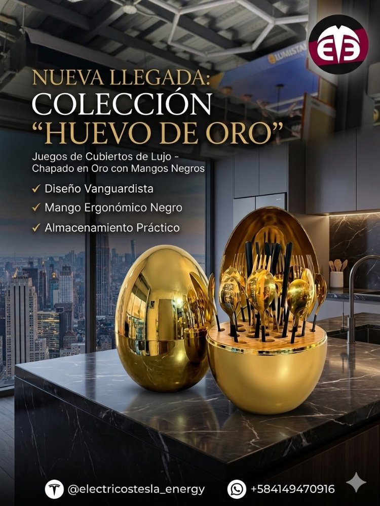 JUEGO DE CUBIERTOS OVAL ACERO INOX 24U DORADO RUSSMAX