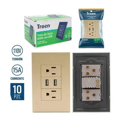 TOMACORRIENTE + USB GOLD TROEN