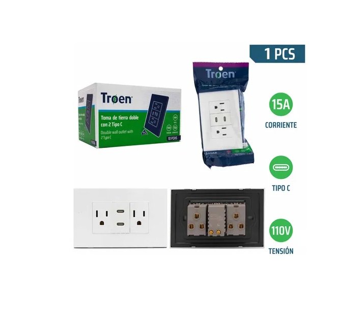 TOMACORRIENTE + USB + TIPO C BLANCO TROEN