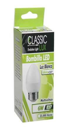 BOMBILLO LED VELA 6W E27 LUZ BLANCA CLASSIC LUX