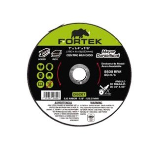 DISCO DE DESBASTE CENTRO HUNDIDO P/METAL 4 1/2"x1/4"x7/8" FORTEK