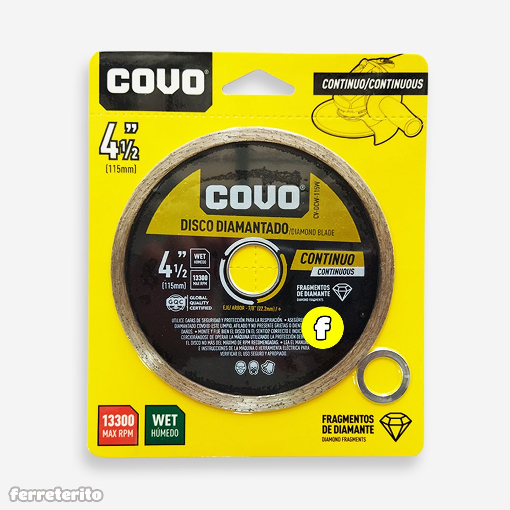 DISCO DIAMANTADO 4 1/2" DE CORTE CONTINUO COVO