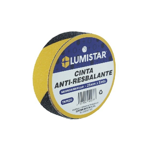 CINTA ANTI-RESBALANTE NEGRO-AMARILLO 5MTS LUMISTAR