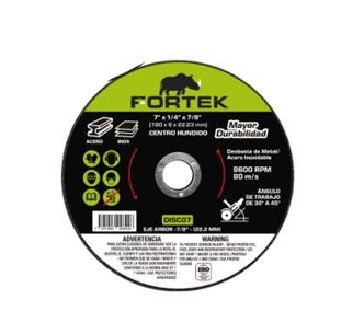 DISCO CENTRO HUNDIDO DE DESBASTE P/METAL 7"x1/4"x7/8" FORTEK