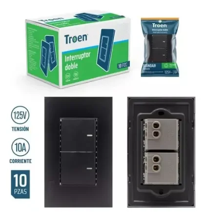 INTERRUPTOR DOBLE NEGRO TROEN