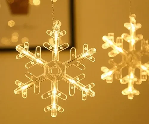 CORTINA DE LUCES COPOS DE NIEVE LUZ CALIDA ILUM-VEN