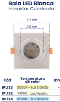 BALA LED 7W 6500K BLANCA CUADRADA MERCURY