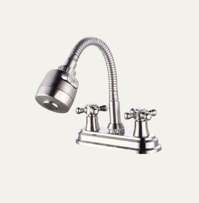GRIFERIA DE COMBINACION PARA LAVAMANOS 4" MANILLA CRUCETA CUELLO FLEXIBLE CON REGADERA DE DOBLE FUNCION METALICA