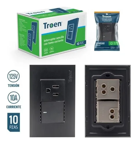 INTERRUPTOR + TOMA NEGRO TROEN