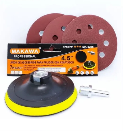 Kit 7 Accesorios Para Pulir 115mm 4 1/2 Con Adaptador Toolmak