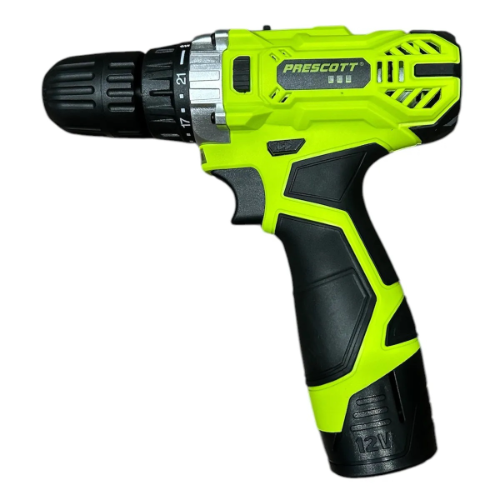 Taladro Atornillador Inalambrico Prescott 12v Bat Y Cargador Verde Y Negro 50hz / 60hz