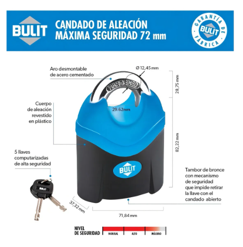 Candado Bulit 72mm Profesional Color Negro